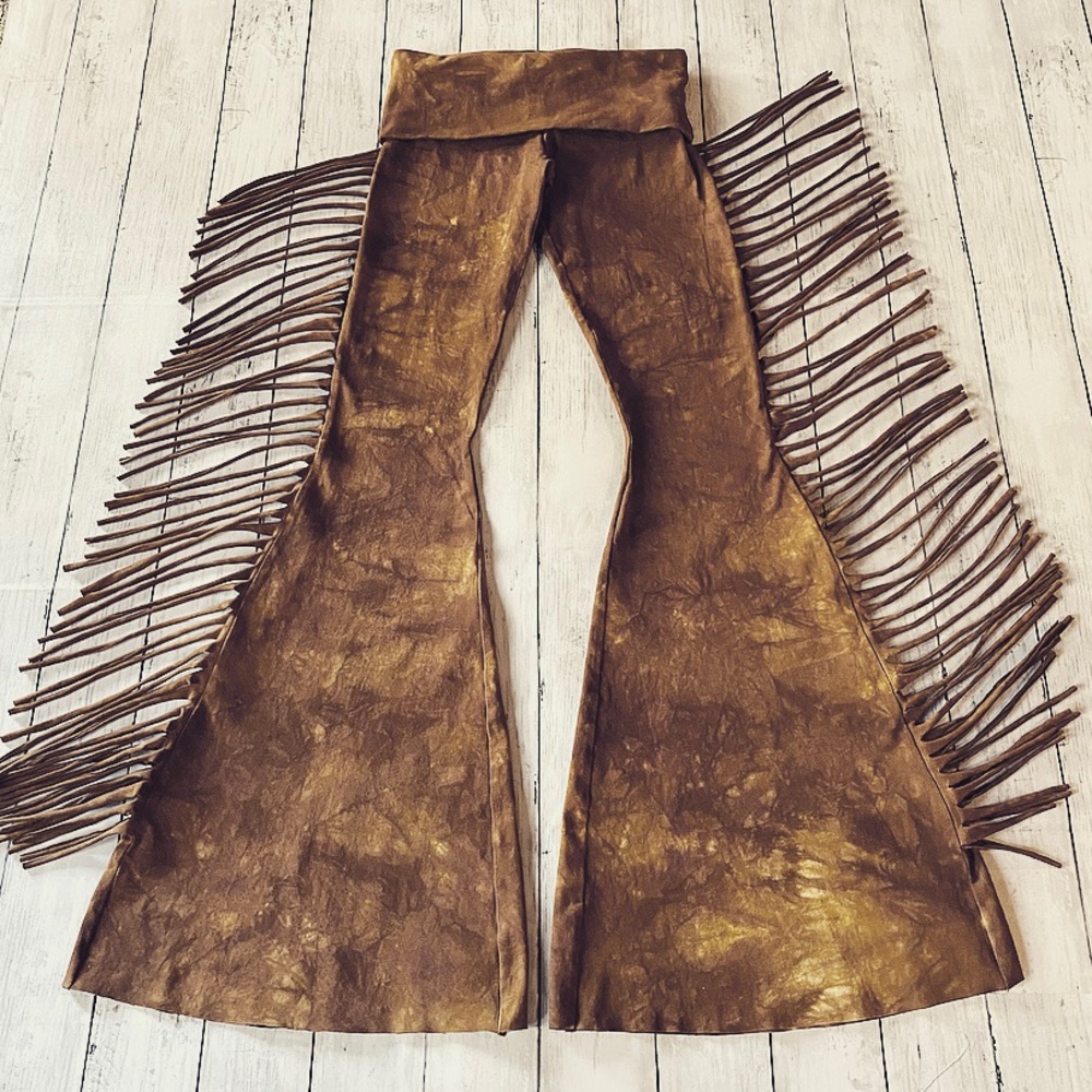 SHORT LENGTH Hip Hugger Fringe Bell Bottoms in SADDLE TIE DYE Sizes XS S M L XL - Picture 10 of 10
